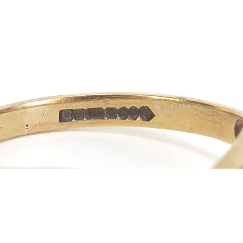 1395 - 9ct gold diamond half eternity ring, size J, 1.3g