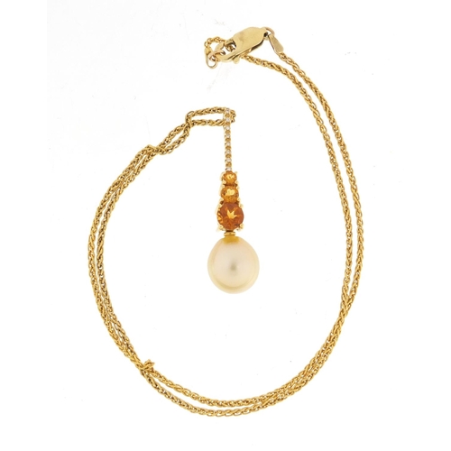86 - 18ct gold Autore pendant, set with diamonds, citrine and pearl, 4.5cm in length, on a 9ct gold neckl... 