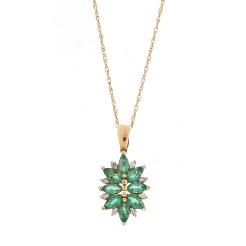 879 - 9ct gold green stone and diamond pendant on a 9ct gold necklace, 44cm in length, 2.0g