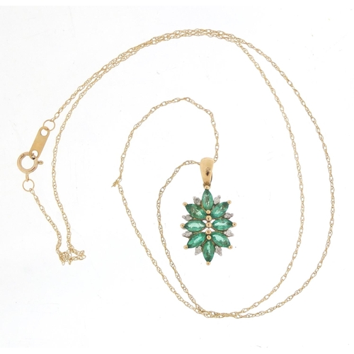 879 - 9ct gold green stone and diamond pendant on a 9ct gold necklace, 44cm in length, 2.0g