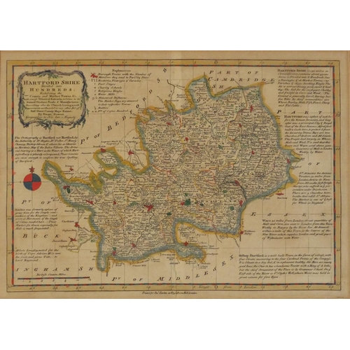 871 - 18th century hand coloured map of Hartford Shire, divided into hundredths, by Emanuel Bowen, printed... 