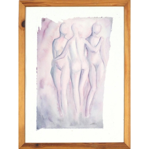 1374 - The female form, watercolour on paper, framed and glazed, 39cm x 29cm