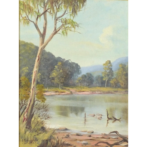 896 - G Mansfield Walker - Australian outback, oil on board, mounted and framed, 40cm x 29cm