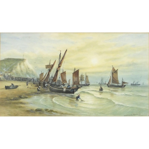 1085 - John Francis Branegan - Hastings sunrise, early 20th century watercolour, details verso, mounted, fr... 