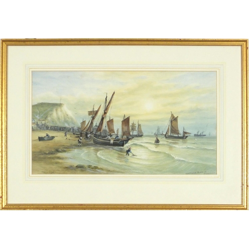 1085 - John Francis Branegan - Hastings sunrise, early 20th century watercolour, details verso, mounted, fr... 