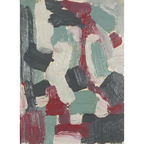 1078 - Manner of Patrick Heron - Abstract composition, oil on board, mounted and framed, 34cm x 25cm