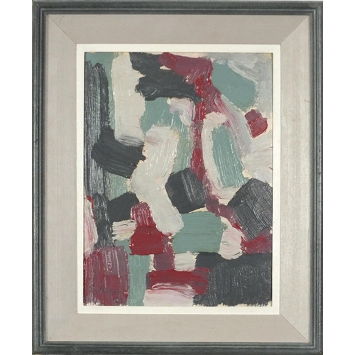 1078 - Manner of Patrick Heron - Abstract composition, oil on board, mounted and framed, 34cm x 25cm