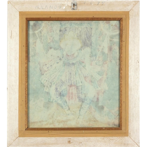 1373 - G Suparman - Dancing mythical figure, Balinese watercolour on silk, framed, 43cm x 37cm