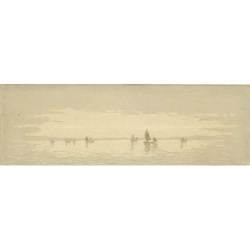 1054 - Claude Hamilton Rowbotham - Sunrise on the fishing grounds, pencil signed black and white etching, m... 