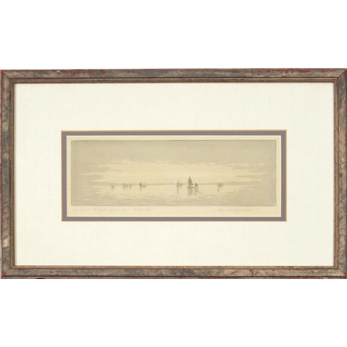 1054 - Claude Hamilton Rowbotham - Sunrise on the fishing grounds, pencil signed black and white etching, m... 