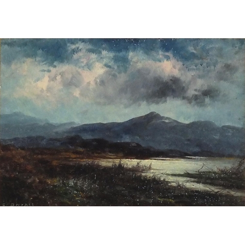 823 - Samuel John Barnes - Moonlit marshlands, oil, mounted, framed and glazed, 28.5cm x 20cm