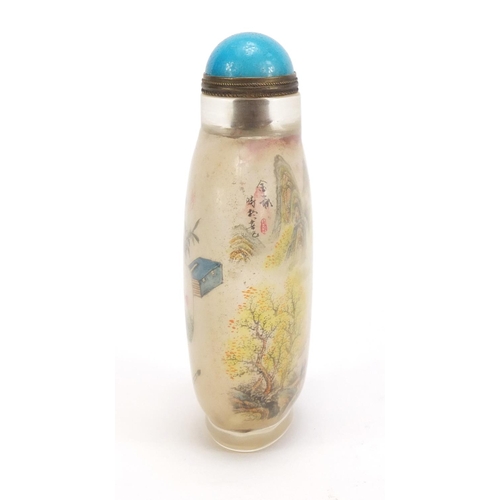 130 - Chinese glass internally hand painted snuff bottle with stopper, 9.5cm high