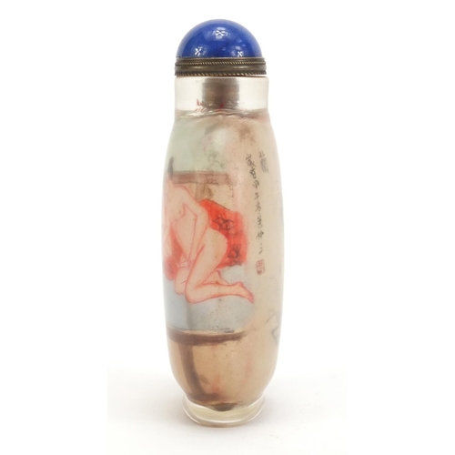 492 - Chinese glass internally hand painted snuff bottle with stopper, 9.5cm high