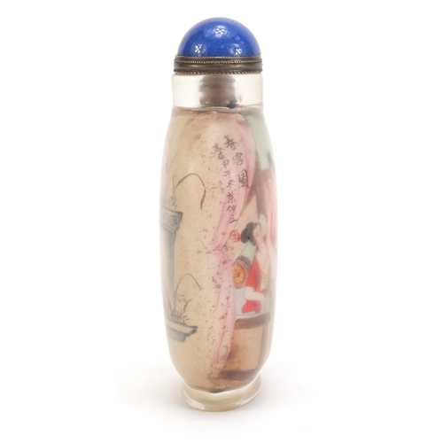 492 - Chinese glass internally hand painted snuff bottle with stopper, 9.5cm high