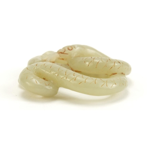 1445 - Chinese pale green jade carving of a serpent, 5.5cm wide