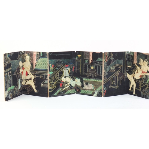 1004 - Chinese folding book depicting erotic scenes, 18cm high