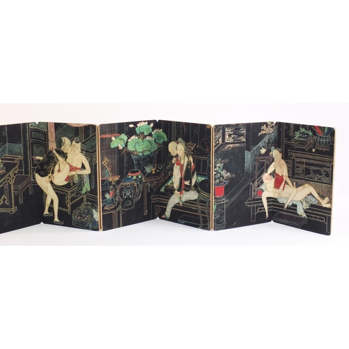 1004 - Chinese folding book depicting erotic scenes, 18cm high