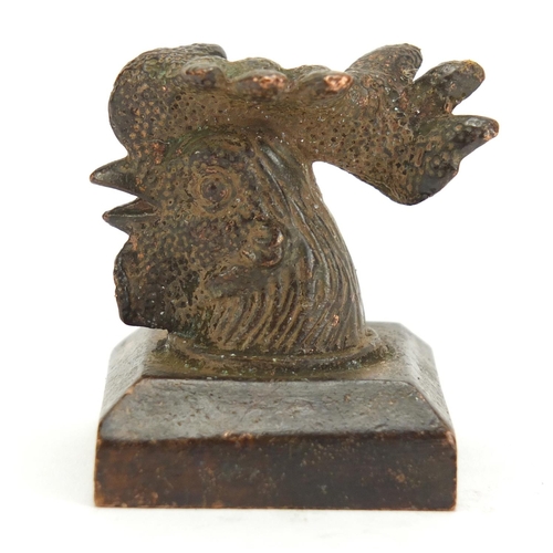 1125 - Chinese patinated bronze cockerel seal, 4cm high