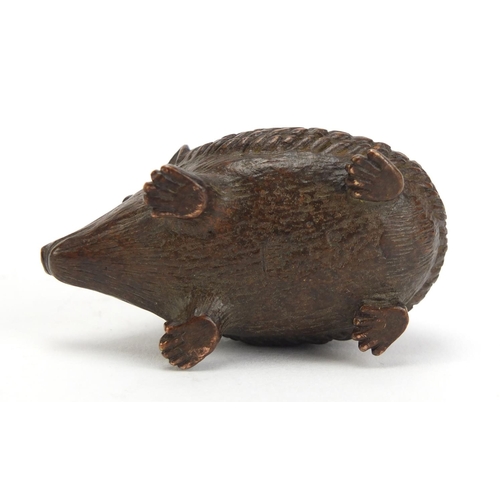 1475 - Japanese patinated bronze hedgehog, impressed marks to the base, 5.5cm in length