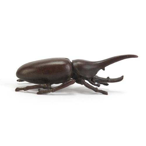 236 - Japanese patinated bronze long horn beetle, impressed marks to the base, 8.5cm in length