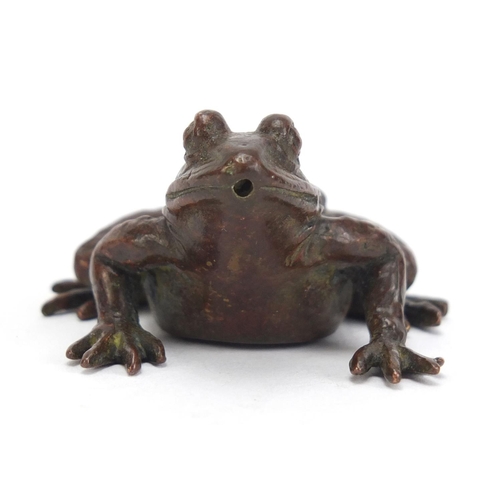 132 - Japanese patinated bronze frog, impressed character marks to the base, 4cm wide