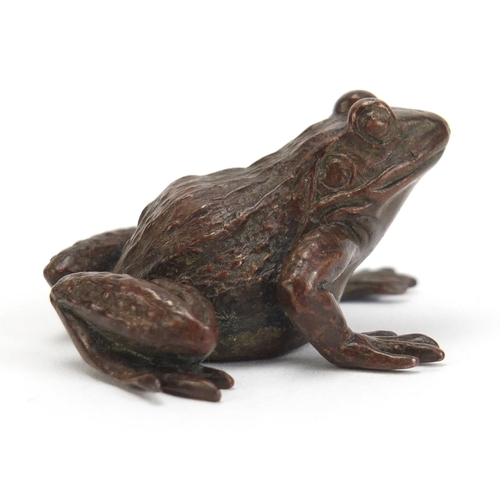 132 - Japanese patinated bronze frog, impressed character marks to the base, 4cm wide