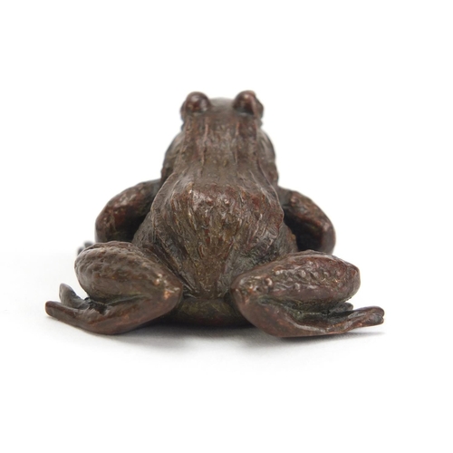 132 - Japanese patinated bronze frog, impressed character marks to the base, 4cm wide