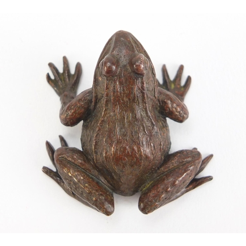 132 - Japanese patinated bronze frog, impressed character marks to the base, 4cm wide