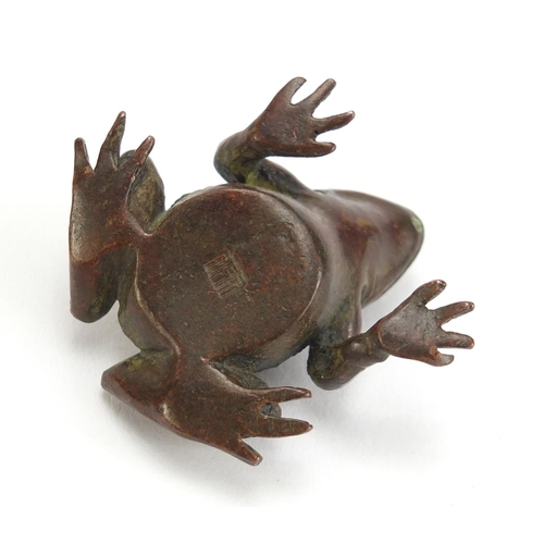 132 - Japanese patinated bronze frog, impressed character marks to the base, 4cm wide