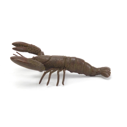 235 - Japanese patinated bronze lobster, impressed character marks to the base, 8.5cm in length