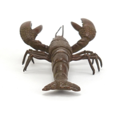 235 - Japanese patinated bronze lobster, impressed character marks to the base, 8.5cm in length