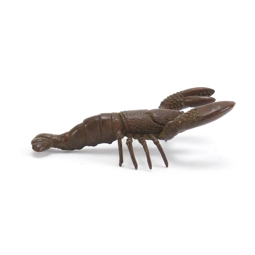 235 - Japanese patinated bronze lobster, impressed character marks to the base, 8.5cm in length