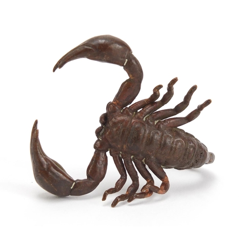 400 - Japanese patinated bronze scorpion, impressed marks to the base, 5.5cm in length