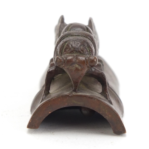 501 - Japanese patinated bronze fly with scorpion and snail to the underside, 7cm in length