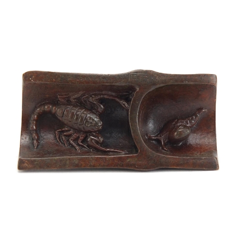 501 - Japanese patinated bronze fly with scorpion and snail to the underside, 7cm in length