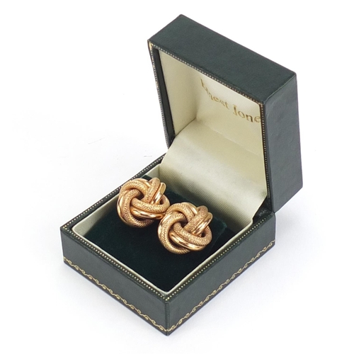 253 - Pair of 9ct gold rope knot design earrings, 1.8cm in diameter, 4.6g