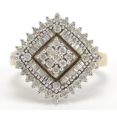 87 - 9ct gold diamond cluster ring, size 0, 4.7g