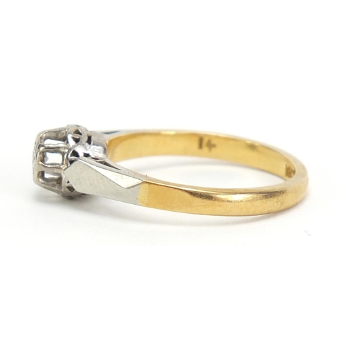 407 - 18ct gold diamond solitaire ring housed in a Sanders tooled leather box, size N, 3.6g,