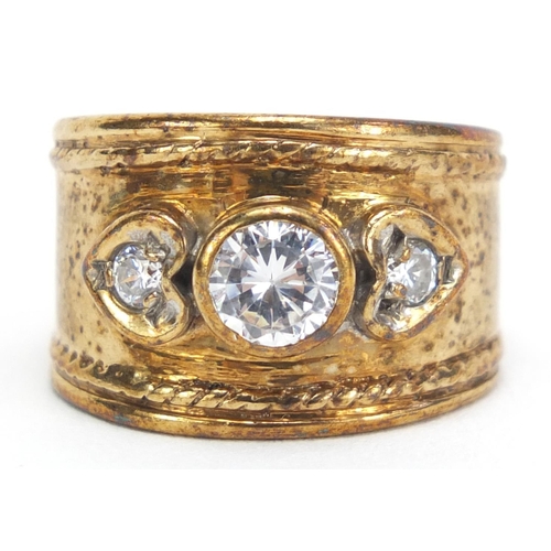 929 - 9ct gold clear stone ring, size K, 7.5g