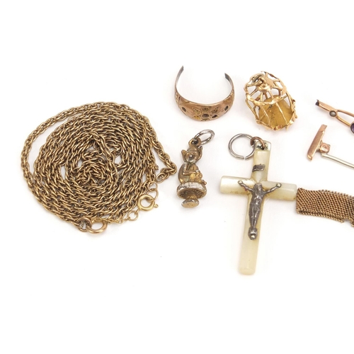 880 - Broken jewellery including a 9ct gold and pearl necklace and mother of pearl crucifix