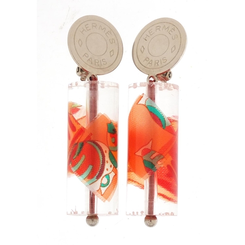 535 - Pair of Hermes Bijouterie Fantaisie resin drop earrings, 6.5cm in length