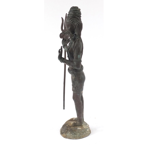 42 - Large Asian patinated bronze standing deity, possibly Burmese, 54cm high