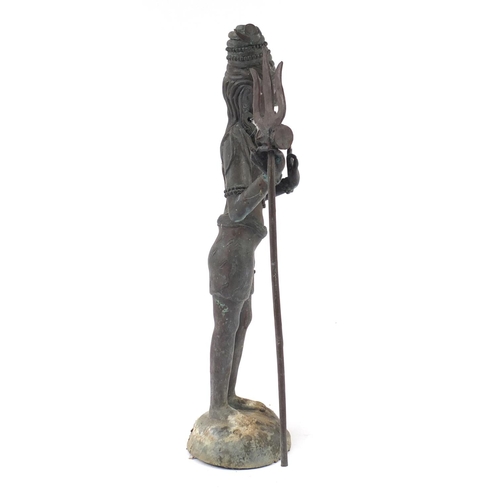 42 - Large Asian patinated bronze standing deity, possibly Burmese, 54cm high