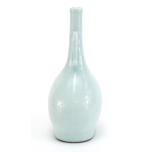 224 - Chinese celadon glaze porcelain vase with twin handles, six figure Qianlong character marks to the b... 