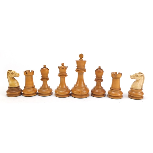 712 - Exceptional Staunton Chessmen No3 chess set with stained pine case by The British Chess Company, the... 