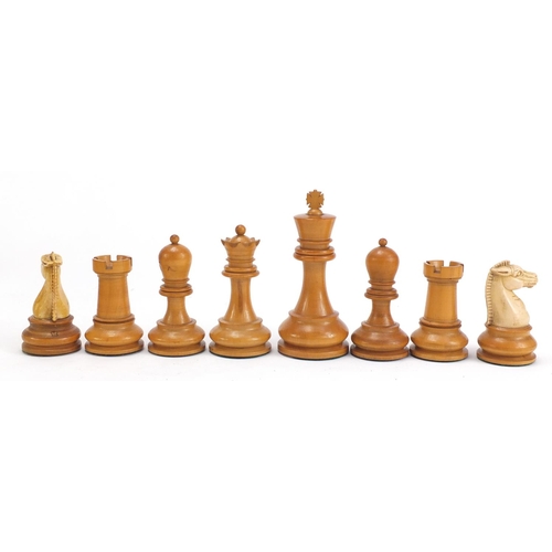 712 - Exceptional Staunton Chessmen No3 chess set with stained pine case by The British Chess Company, the... 