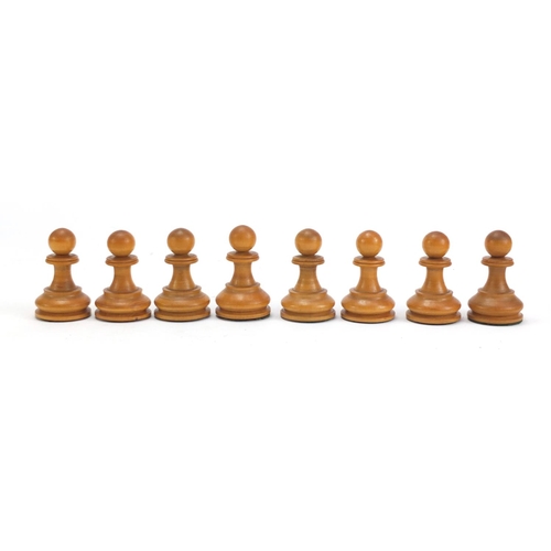 712 - Exceptional Staunton Chessmen No3 chess set with stained pine case by The British Chess Company, the... 