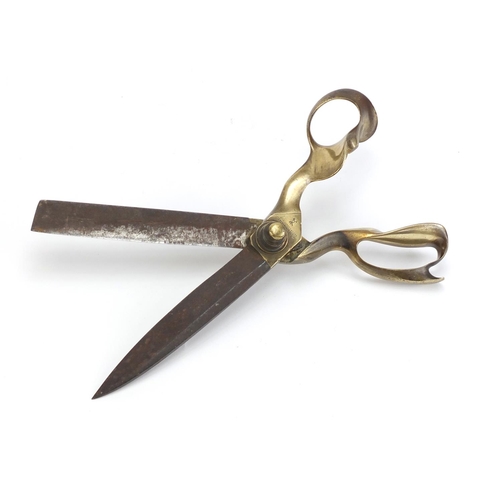 340 - Pair of 19th century brass tailors shears by T Wilkinson & Sons of Sheffield, 37.5cm in length