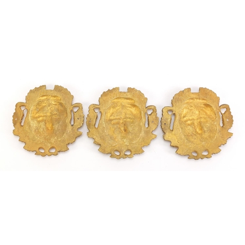 1127 - Three 19th century Ormolu furniture mounts, each 9cm in diameter