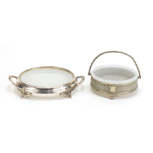 1129 - Two silver plated butter dishes with glass liners, the largest 19.5cm high